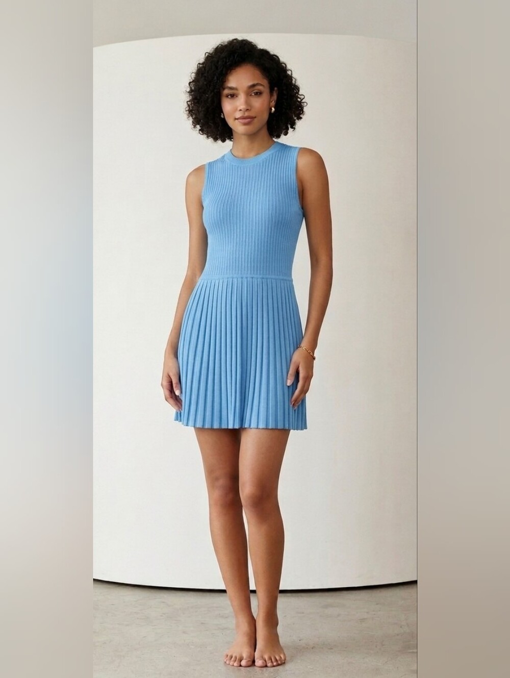 Zesica Sky Blue Sleeveless Pleated Dress